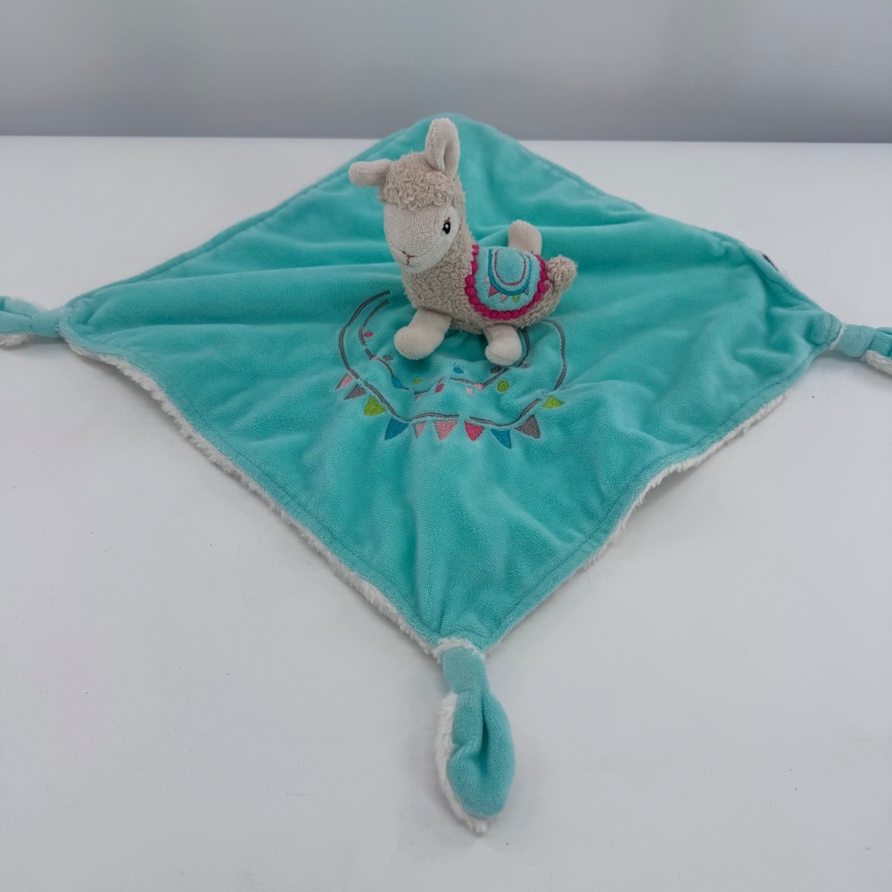 Mary Meyer Llama Lovey Kids Blue White Embroidered‎ Security Blanket Knotted